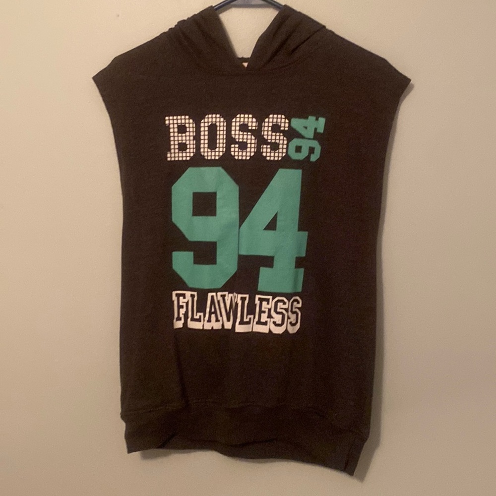 Boss 94 Flawless Thrill Grey and Blue Sleeveless No Sides Hoodie